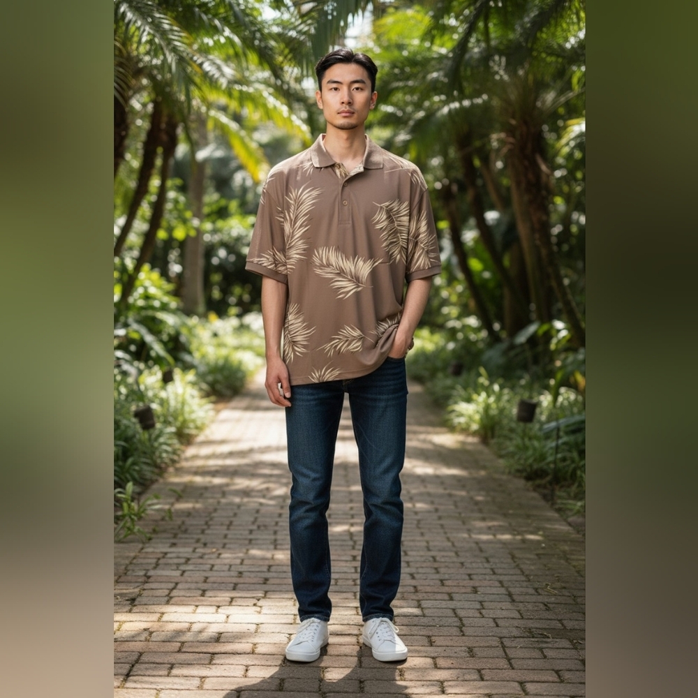 Bamboo Cay Fine Resortwear Olive Tropical Polo Shirt Men’s Size Small NWT